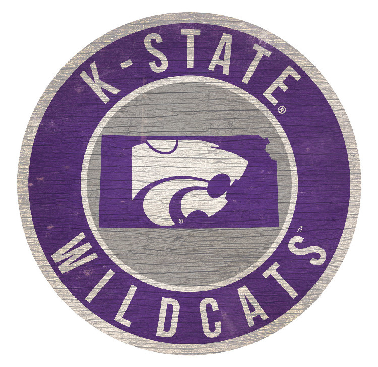 Kansas State Wildcats Sign Wood 12 Inch Round State Design