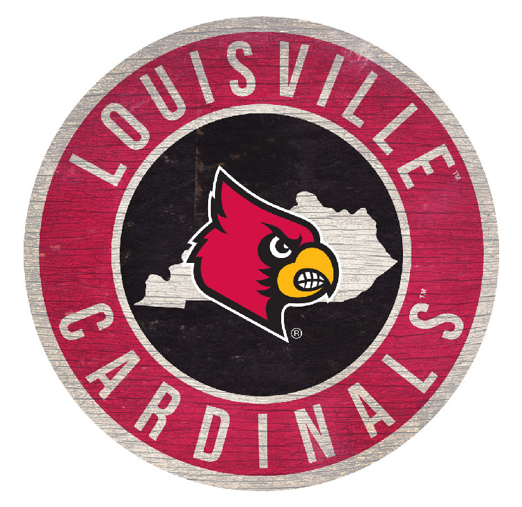 Louisville Cardinals Sign Wood 12 Inch Round State Design