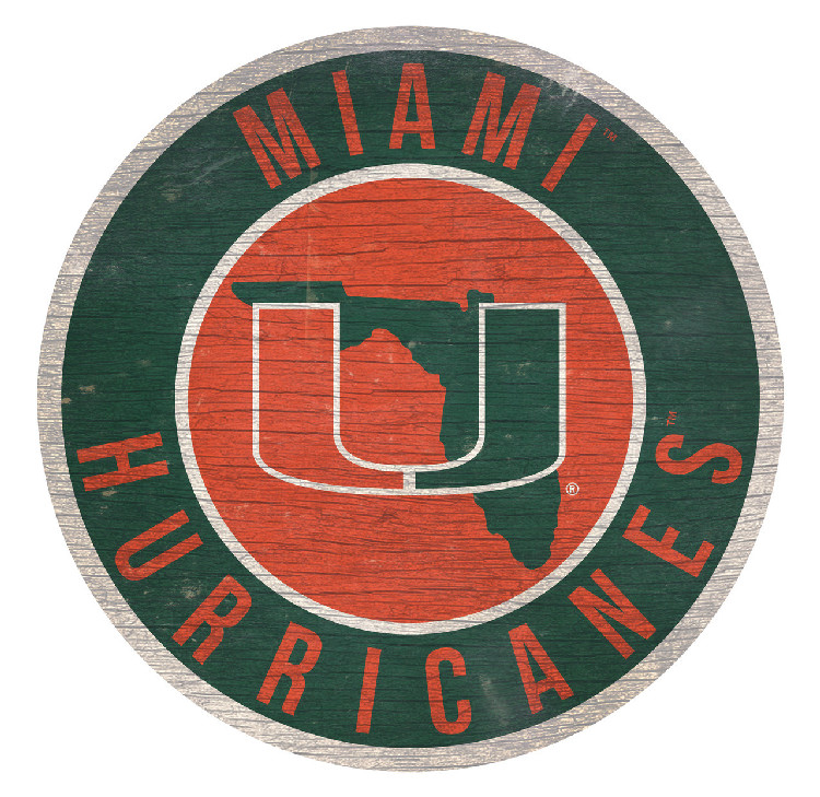 Miami Hurricanes Sign Wood 12 Inch Round State Design