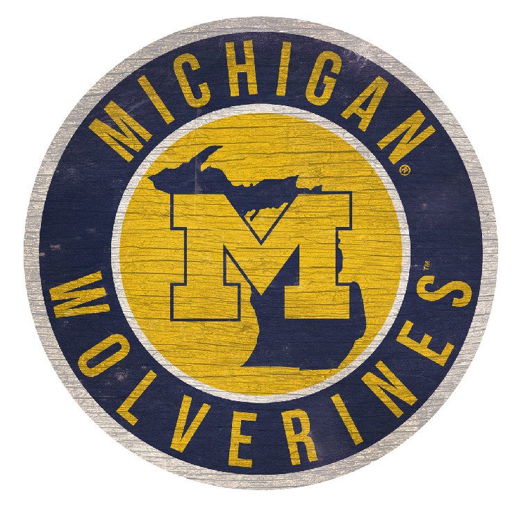 Michigan Wolverines Sign Wood 12 Inch Round State Design