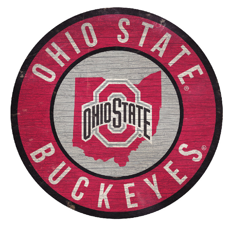 Ohio State Buckeyes Sign Wood 12 Inch Round State Design