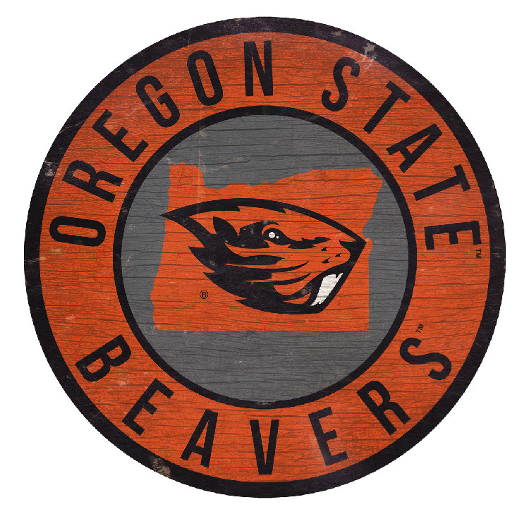 Oregon State Beavers Sign Wood 12 Inch Round State Design