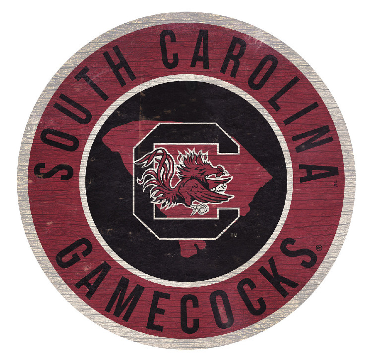 South Carolina Gamecocks Sign Wood 12 Inch Round State Design