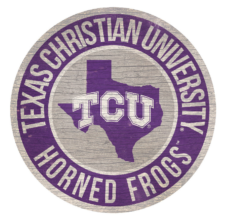 TCU Horned Frogs Sign Wood 12 Inch Round State Design