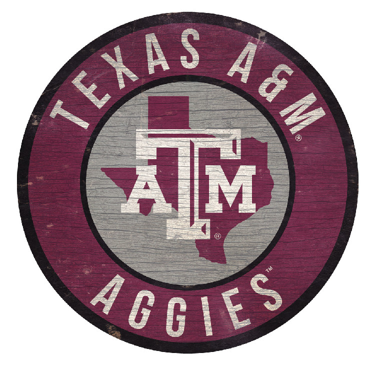 Texas A&M Aggies Sign Wood 12 Inch Round State Design