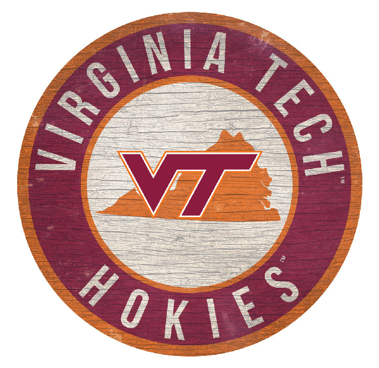 Virginia Tech Hokies Sign Wood 12 Inch Round State Design