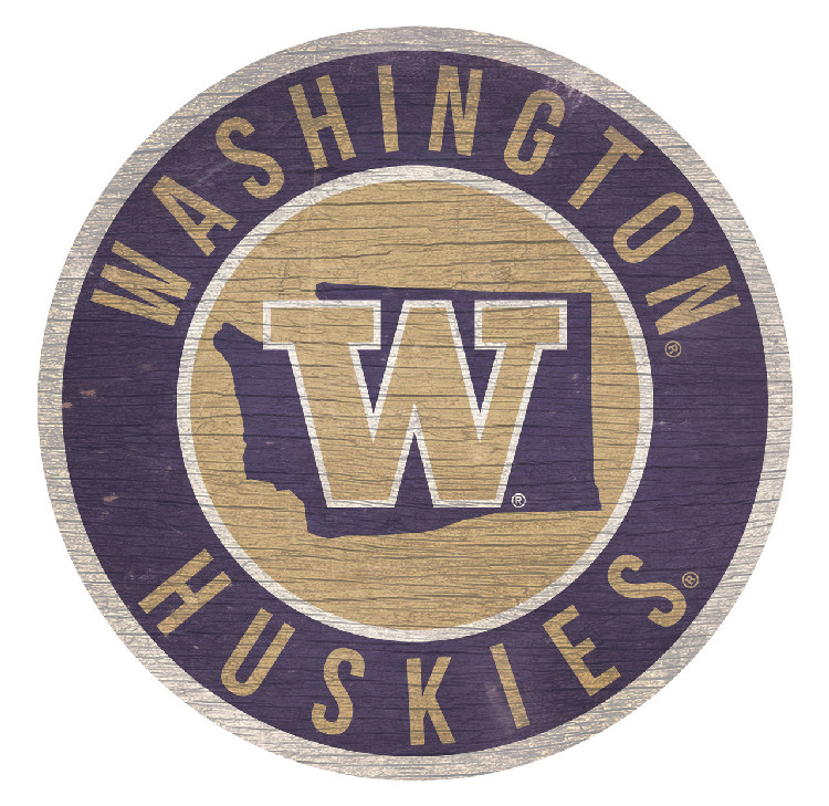 Washington Huskies Sign Wood 12 Inch Round State Design