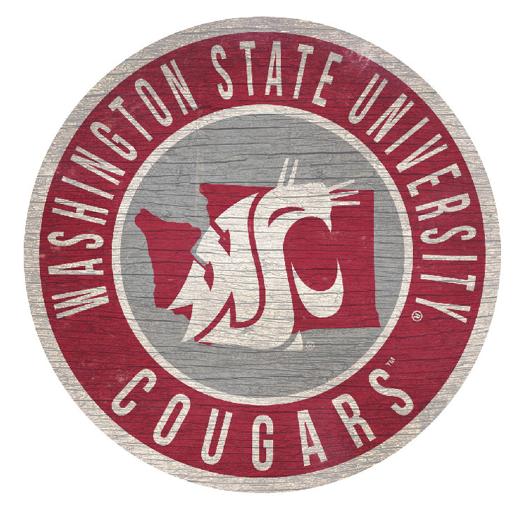 Washington State Cougars Sign Wood 12 Inch Round State Design