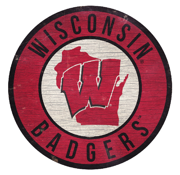 Wisconsin Badgers Sign Wood 12 Inch Round State Design