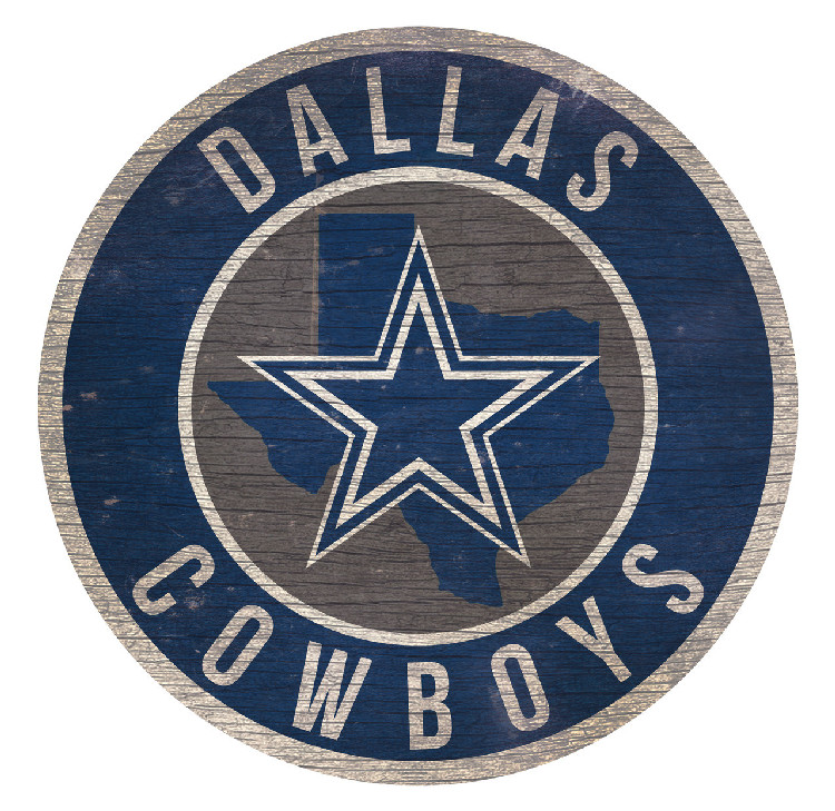 Dallas Cowboys Sign Wood 12 Inch Round State Design