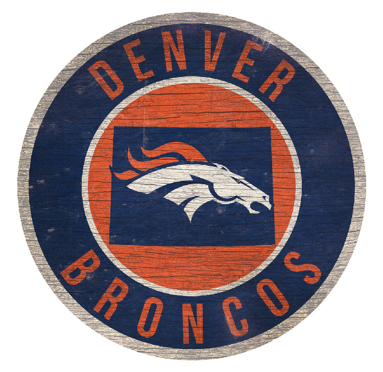 Denver Broncos Sign Wood 12 Inch Round State Design