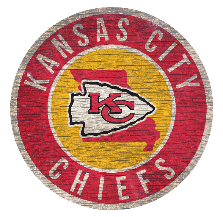 Kansas City Chiefs Sign Wood 12 Inch Round State Design