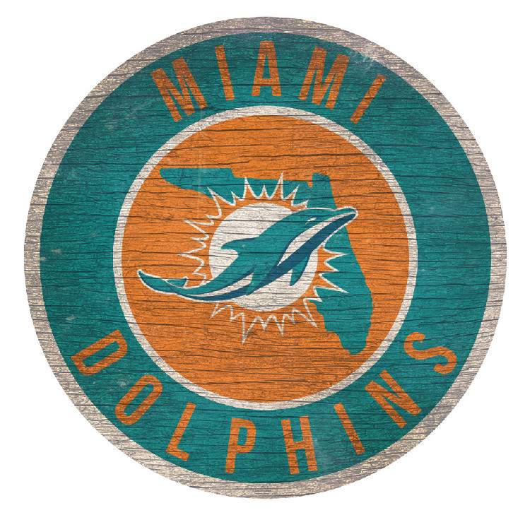 Miami Dolphins Sign Wood 12 Inch Round State Design