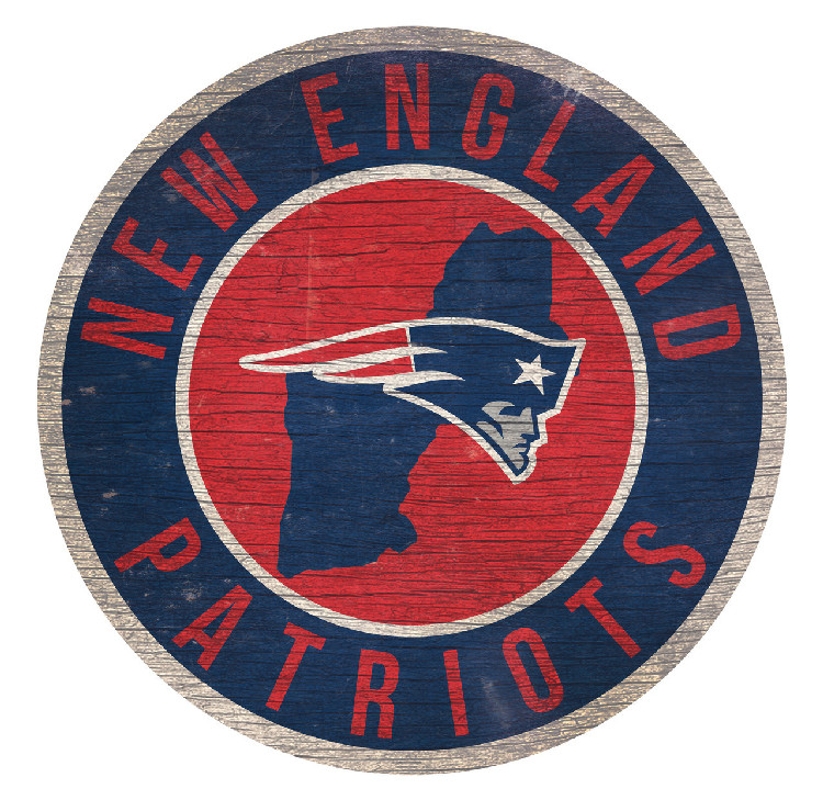 New England Patriots Sign Wood 12 Inch Round State Design