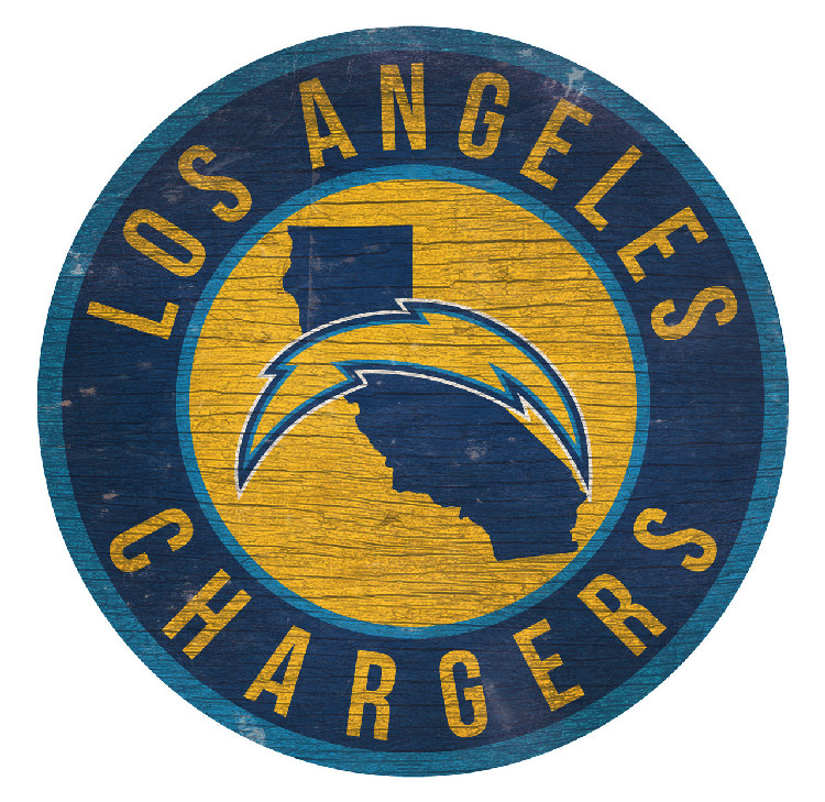 Los Angeles Chargers Sign Wood 12 Inch Round State Design