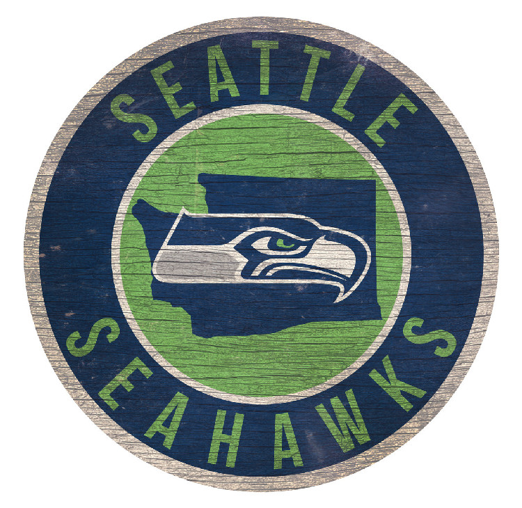 Seattle Seahawks Sign Wood 12 Inch Round State Design