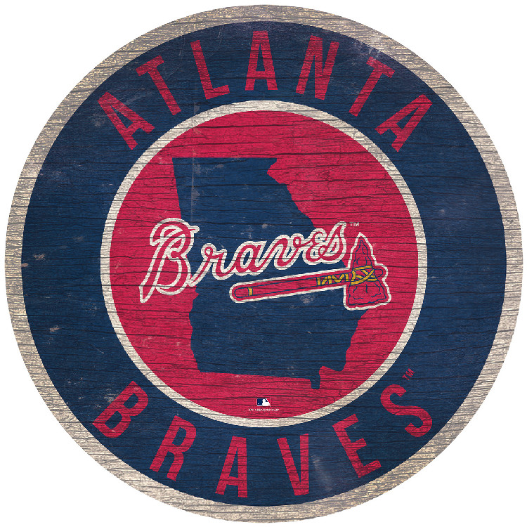 Atlanta Braves Sign Wood 12 Inch Round State Design