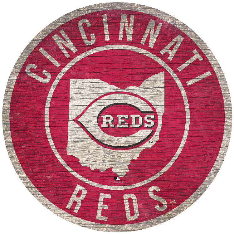 Cincinnati Reds Sign Wood 12 Inch Round State Design