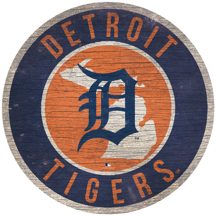 Detroit Tigers Sign Wood 12 Inch Round State Design