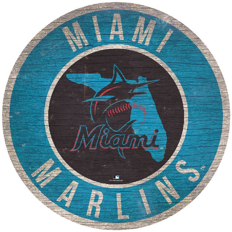 Miami Marlins Sign Wood 12 Inch Round State Design