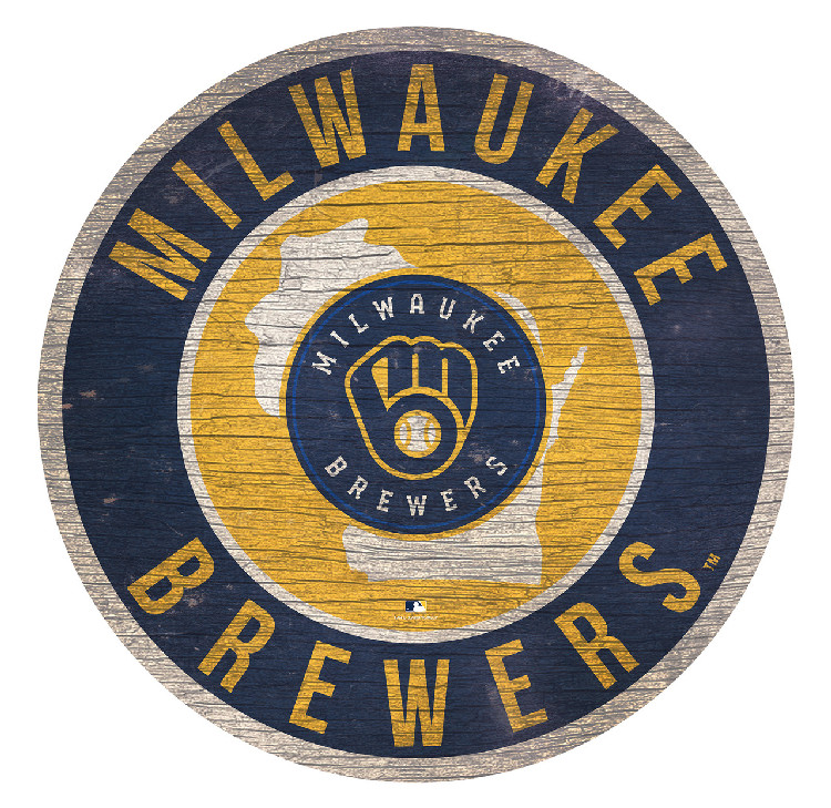 Milwaukee Brewers Sign Wood 12 Inch Round State Design