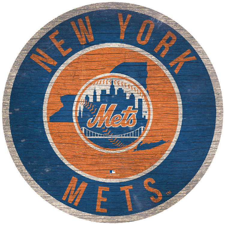 New York Mets Sign Wood 12 Inch Round State Design