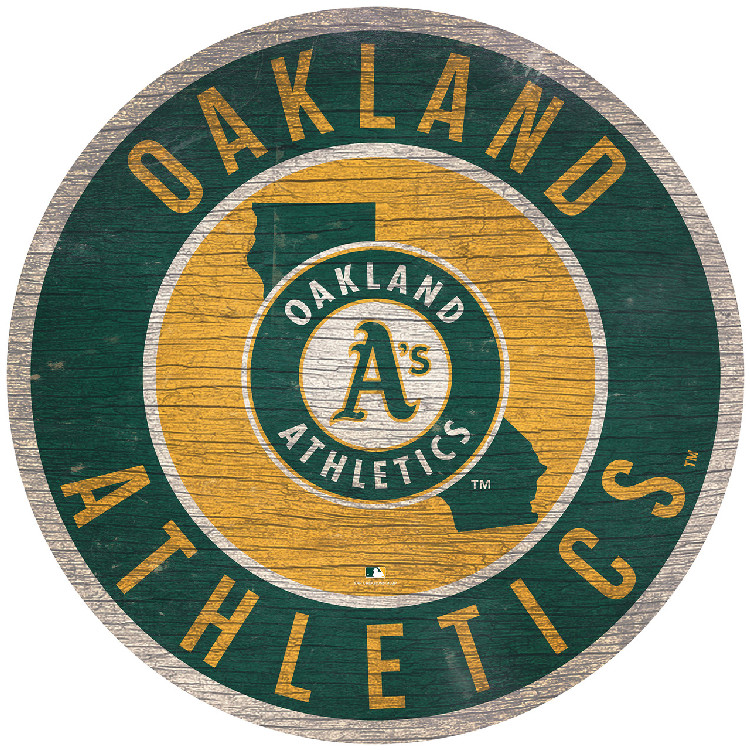 Oakland Athletics Sign Wood 12 Inch Round State Design