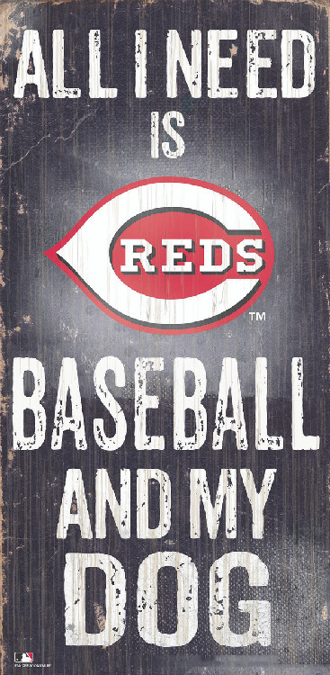 Cincinnati Reds Sign Wood 6x12 Baseball and Dog Design