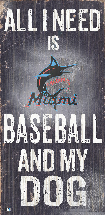 Miami Marlins Sign Wood 6x12 Baseball and Dog Design