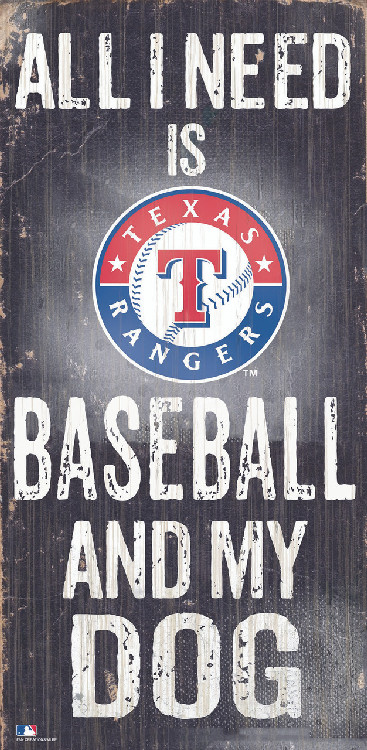 Texas Rangers Sign Wood 6x12 Baseball and Dog Design