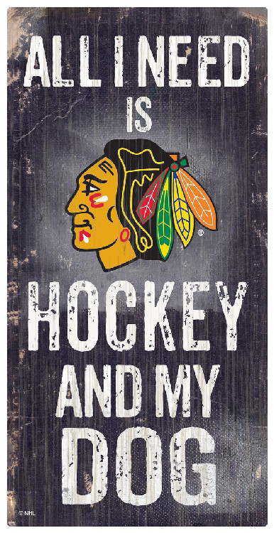 Chicago Blackhawks Sign Wood 6x12 Hockey and Dog Design