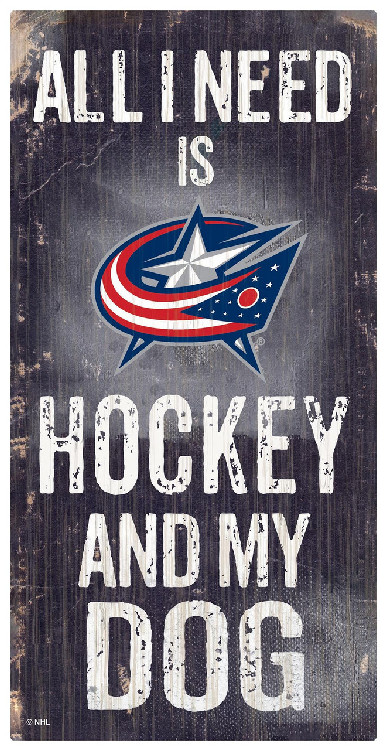 Columbus Blue Jackets Sign Wood 6x12 Hockey and Dog Design