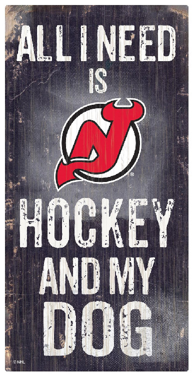 New Jersey Devils Sign Wood 6x12 Hockey and Dog Design