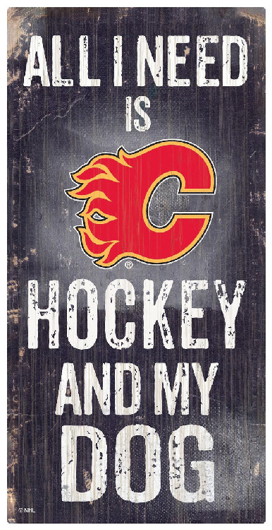 Calgary Flames Sign Wood 6x12 Hockey and Dog Design