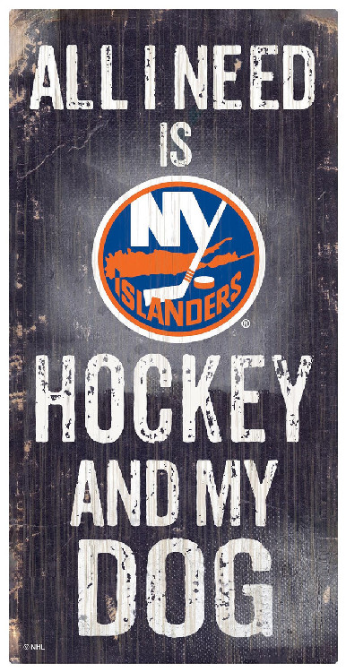 New York Islanders Sign Wood 6x12 Hockey and Dog Design