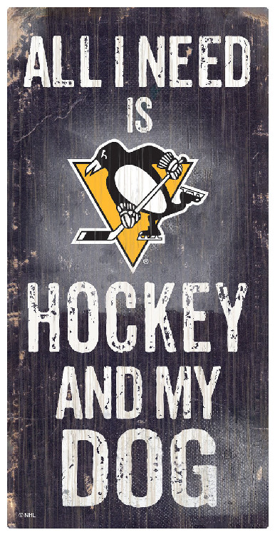 Pittsburgh Penguins Sign Wood 6x12 Hockey and Dog Design