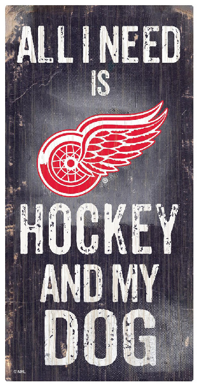 Detroit Red Wings Sign Wood 6x12 Hockey and Dog Design