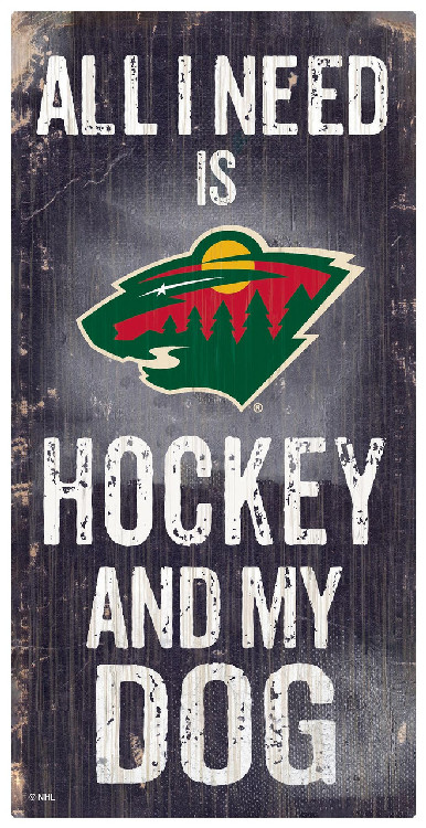 Minnesota Wild Sign Wood 6x12 Hockey and Dog Design