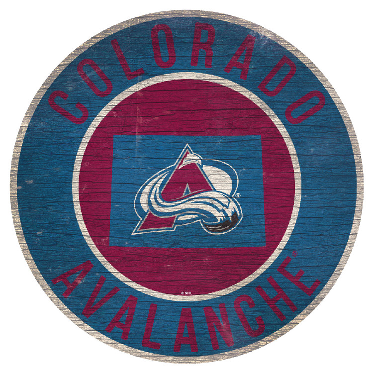 Colorado Avalanche Sign Wood 12 Inch Round State Design