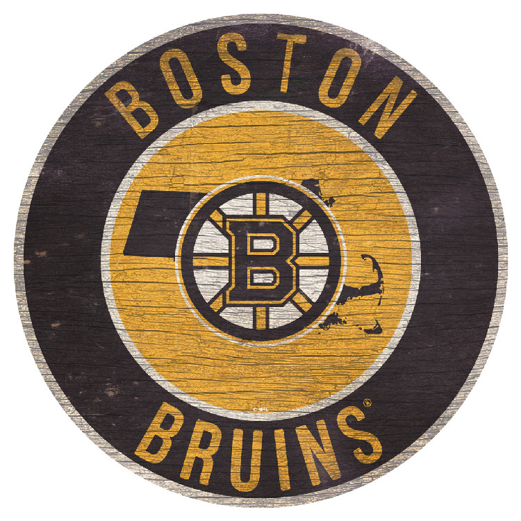 Boston Bruins Sign Wood 12 Inch Round State Design