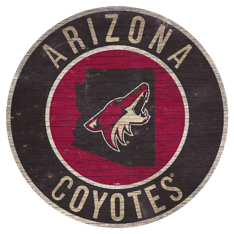 Arizona Coyotes Sign Wood 12 Inch Round State Design