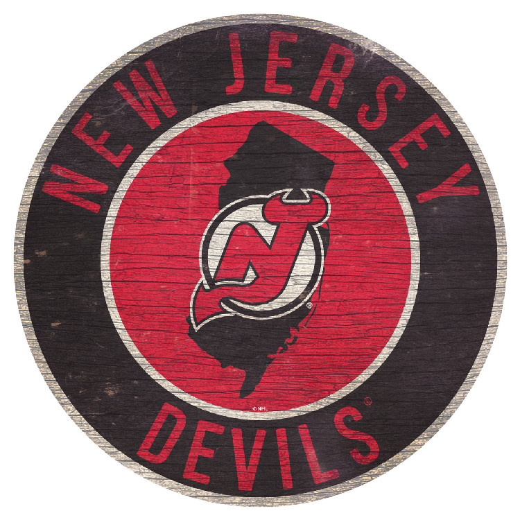 New Jersey Devils Sign Wood 12 Inch Round State Design