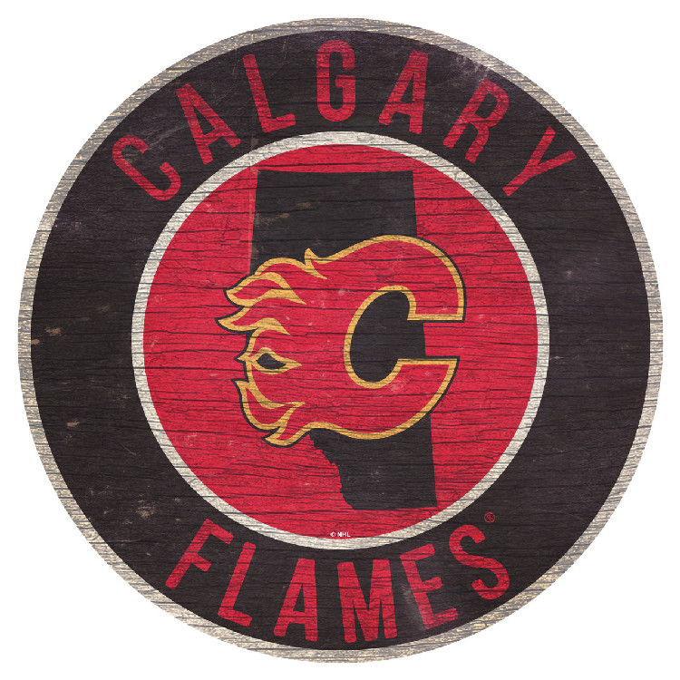 Calgary Flames Sign Wood 12 Inch Round State Design