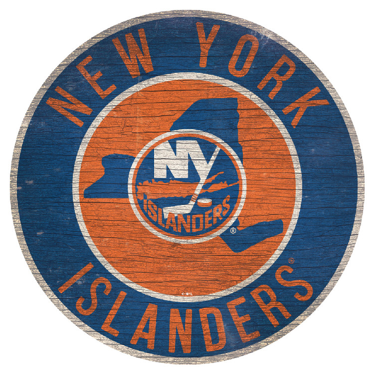 New York Islanders Sign Wood 12 Inch Round State Design