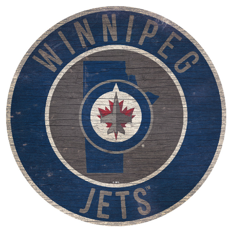 Winnipeg Jets Sign Wood 12 Inch Round State Design