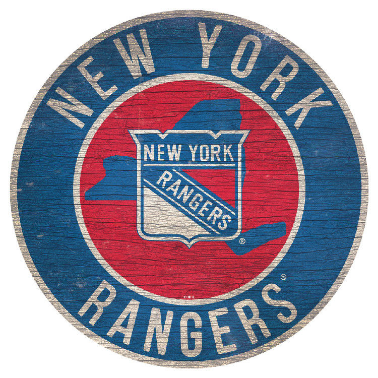 New York Rangers Sign Wood 12 Inch Round State Design