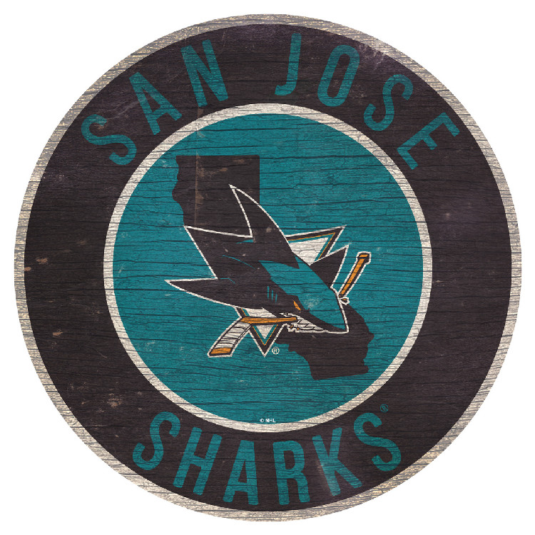 San Jose Sharks Sign Wood 12 Inch Round State Design