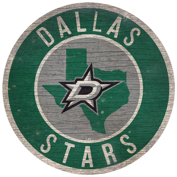 Dallas Stars Sign Wood 12 Inch Round State Design