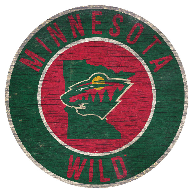 Minnesota Wild Sign Wood 12 Inch Round State Design