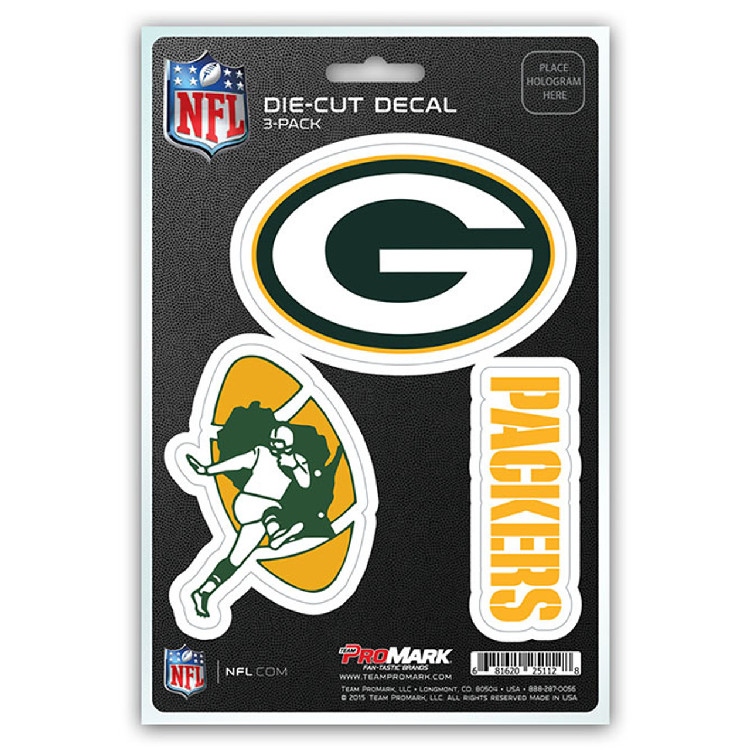 Green Bay Packers Decal Die Cut Team 3 Pack